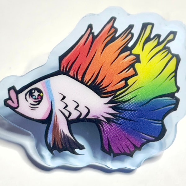 LGBTQ Pride Betta Fish Pin|Gay Pins|Subtle Trans Pin|Pride Pin|Weirdcore Pin|1.5in Gay Rights Pinback Pin|Subtle Pride Pins|LGBTQ Pin Set