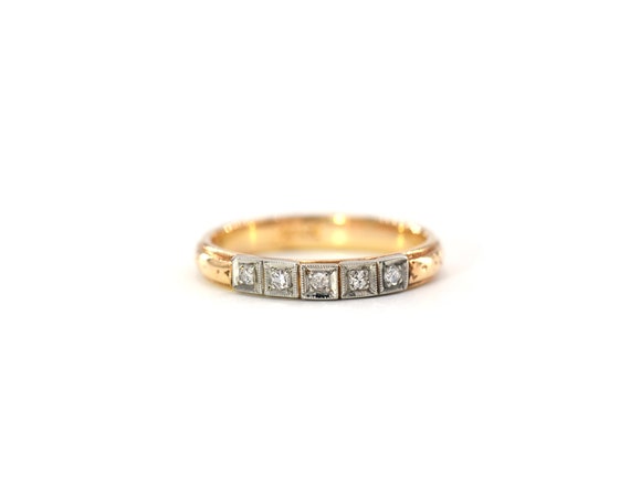 18K Yellow and White Gold Vintage Diamond Band - image 2