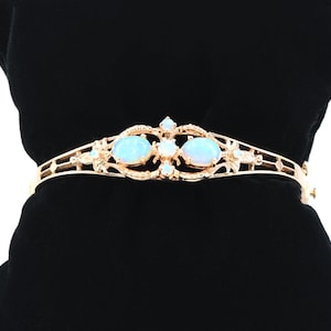 Vintage 14K Yellow Gold Opal Bangle Bracelet