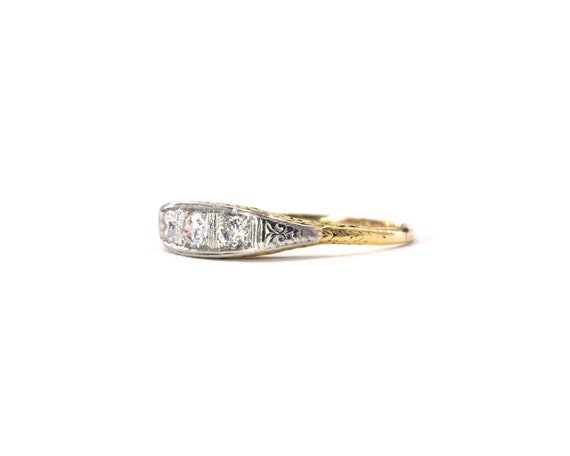 Vintage Two Tone Old European Diamond Ring - image 3