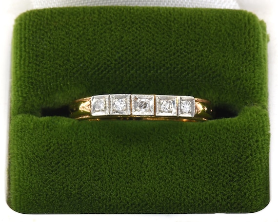 18K Yellow and White Gold Vintage Diamond Band - image 1