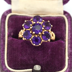 Vintage 10K Yellow Gold Amethyst Flower Ring