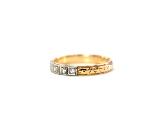 18K Yellow and White Gold Vintage Diamond Band - image 3