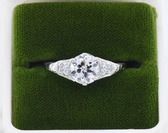 Antique Platinum Engagement Ring Set With Old European cut Diamonds