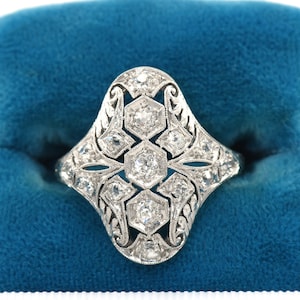 Vintage Signed Hartdegen Platinum Filigree and Diamond Ring