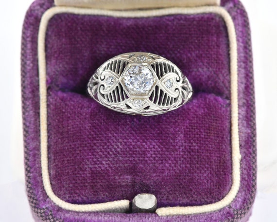 Antique Filigree Diamond Ring - image 1