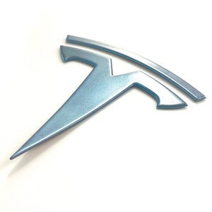 Sky Blue Model 3 Rear Badge: Anodized Aluminum &#39;T&#39; Emblem