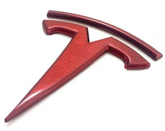 Red Wine Metallic "T" Emblem: 2021-2026 Model S Rear Badge