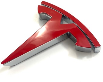 Model X FRONT "T" Badge OVERLAY Metal Emblem (Gloss RED)