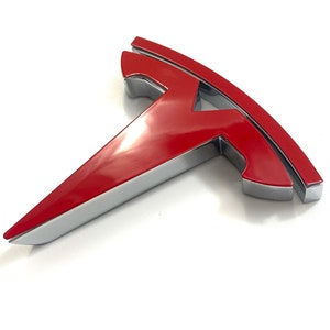 Model X FRONT &quot;T&quot; Badge OVERLAY Metal Emblem (Gloss RED)