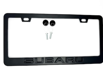 Emblema de acero inoxidable con marco de matrícula negro satinado para Subaru