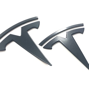 METALLIC Black (2pc Set) OEM Spec MODEL 3 Front/Rear &quot;T&quot; Badge Replacements (Limited Edition)