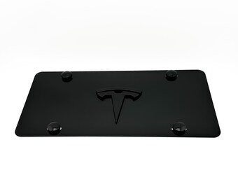 Nummerplaat met zwart FRONT VANITY-logo voor TESLA 'T'-embleembadge metaal