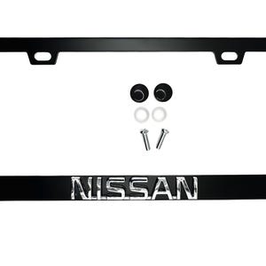 Satin Black License Plate Frame Stainless Steel Logo Emblem for NISSAN