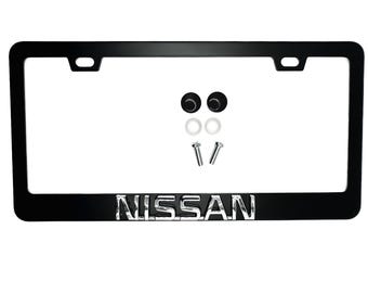 Satin Black License Plate Frame Stainless Steel Logo Emblem for NISSAN