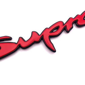 SATIN MATTE RED + Black Supra Rear Letter Badge Emblem Replacement Metal Version