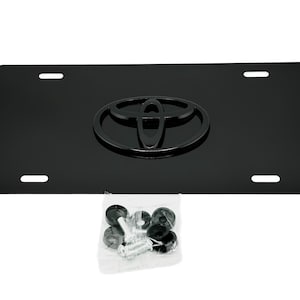 Black FRONT VANITY LOGO License Plate with Emblem Badge for Toyota (Small Badge)