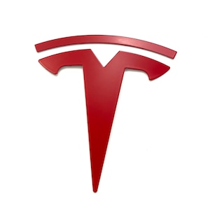 Model X FRONT &quot;T&quot; Badge OVERLAY Metal (Satin Matte RED)