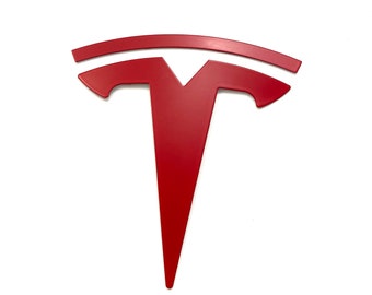 Model X FRONT "T" Badge OVERLAY Metal (Satin Matte RED)