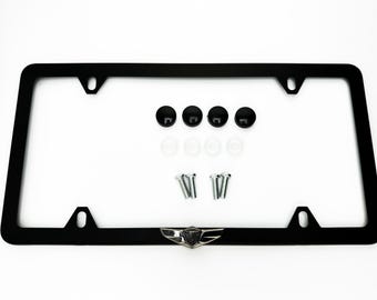 Marco para matrícula Genesis: SlimLine de acero inoxidable negro satinado con ala cromada negra