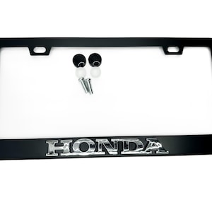 Satin Black License Plate Frame Stainless Steel Logo Emblem for HONDA with Chrome Logo