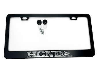Emblema de acero inoxidable con marco para matrícula de color negro satinado para HONDA con logotipo cromado