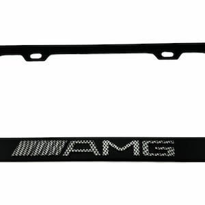 Satin Black License Plate Frame Stainless Steel for Mercedes AMG w/ Faux Carbon Look Logo