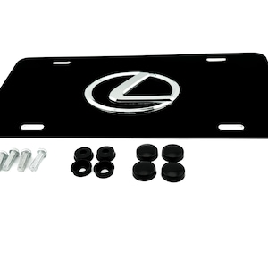 Black FRONT VANITY Logo License Plate with Emblem Badge for LEXUS (chrome logo)