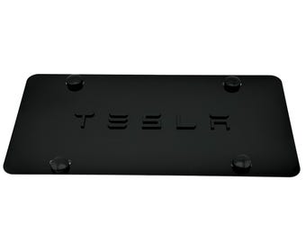 Nummerplaat met zwart FRONT VANITY-logo voor TESLA-belettering embleembadge metaal