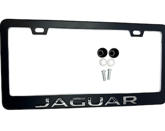 Marco de matrícula de acero inoxidable negro satinado con logotipo cromado de JAGUAR