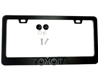Emblema de acero inoxidable con marco para matrícula de color negro satinado para TOYOTA