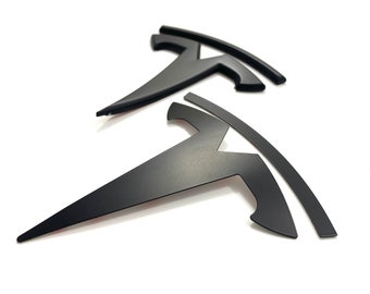 Model S FRONT / REAR SET 2pc "T" Badges Metal (Satin Matte Black)