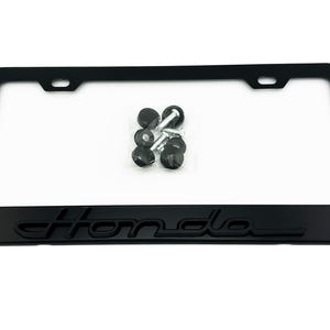 Satin Black License Plate Frame Stainless Steel Logo Emblem HONDA Script Logo