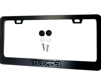 Emblema de acero inoxidable con marco de matrícula negro satinado para MAZDA