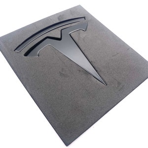Model S Rear &#39;T&#39; Badge: Stainless Steel, Satin Black (2021-2026 OEM Spec)