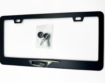Satin Black OPEL GT License Plate Frame Stainless Steel with Gunmetal Logo