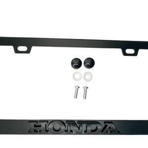 Satin Black License Plate Frame Stainless Steel Logo Emblem for HONDA