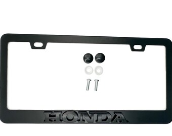 Emblema de acero inoxidable con marco de matrícula negro satinado para HONDA