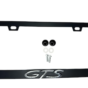 Satinschwarzer Nummernschildrahmen aus Edelstahl für Porsche GTS Chrome Logo