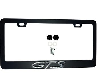 Marco de matrícula de acero inoxidable negro satinado con logotipo cromado para Porsche GTS