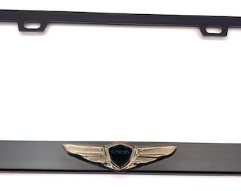 Genesis Wing satijnzwarte kentekenplaathouder van roestvrij staal met bronzen logo