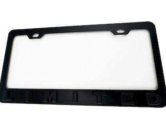 Satijnzwart kentekenplaatframe roestvrij staal met LIMITED-letterembleem