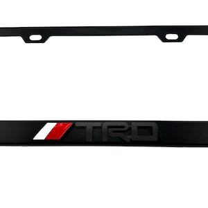 Satin Black License Plate Frame Stainless Steel Logo Emblem for TRD with Black Logo