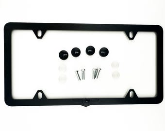 Marco para matrícula Genesis: SlimLine de acero inoxidable negro satinado con emblema de ala
