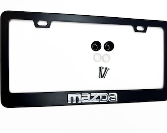 Marco de matrícula negro satinado con emblema de acero inoxidable para MAZDA con logotipo cromado