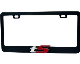 Satijnzwart tS-nummerplaatframe roestvrij staal met glanzend rood / chroomlogo