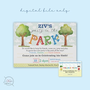 Kids Birthday Invitation, Park Birthday Invitation, Party in the Park, Picnic Party, Playground Birthday Invitation, Outdoor Party Invite,