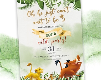 Lion King Birthday Invitation. Simba Baby Shower Invite, Pumba, Timon, Digital Invite