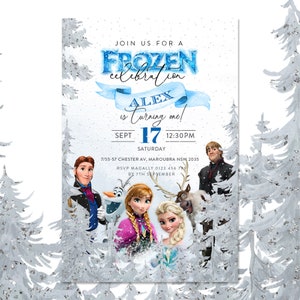 Frozen Birthday Einladung, Anna und Elsa Einladung, Schnee, Geburtstagseinladung, Disney Frozen Einladung