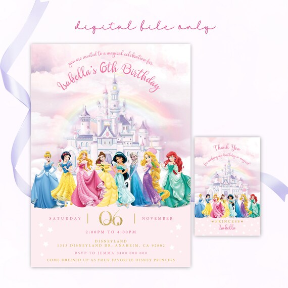 6 Cartons D'invitation Avec Enveloppes Princesse 10 X 15 C